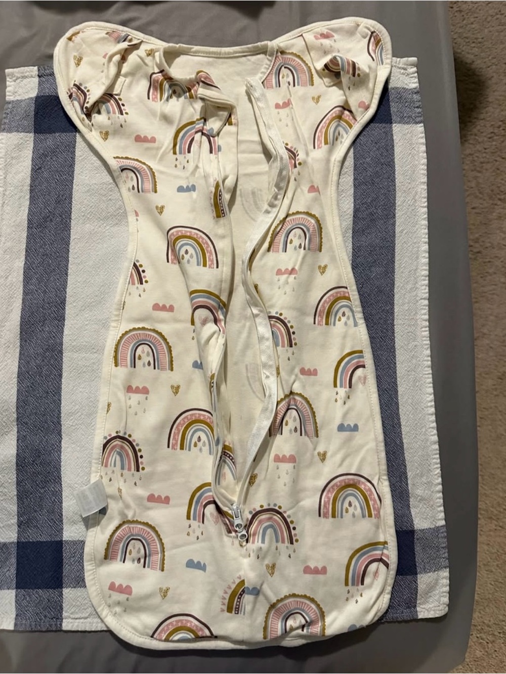 Cream Swaddle Pajama with Pastel Rainbow Print
